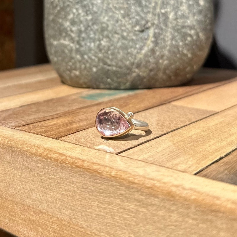 Small Teardrop Morganite with Satellite Diamond