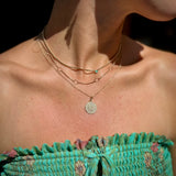 14k Small Box Chain Floating Emerald Necklace