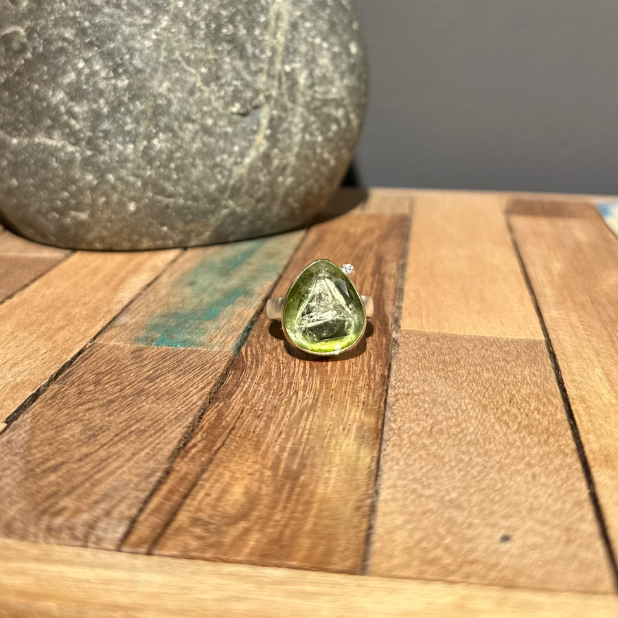 Teardrop Green Tourmaline With Satellite Diamond