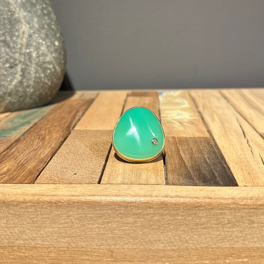 Large Chrysoprase With Inset Diamond