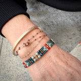 Thin Teal, Orange and Silver Beaded Bracelet