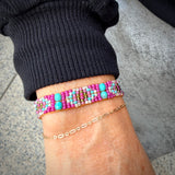 Thin Pink and Silver Beaded Bracelet