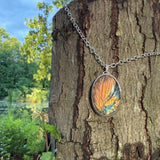 Carved Oval Labradorite Necklace with Mountains and Crescent