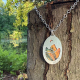 Carved Oval Labradorite Necklace with Mountains and Crescent