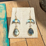 Gemstone Moon and Bezel Drop Earrings