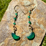Dainty Gold Plated Crescent and Bead Chain Earrings