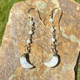 Dainty Gold Plated Crescent and Bead Chain Earrings