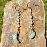 Dainty Gold Plated Crescent and Bead Chain Earrings