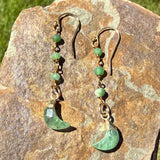 Dainty Gold Plated Crescent and Bead Chain Earrings