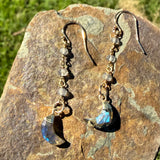 Dainty Gold Plated Crescent and Bead Chain Earrings