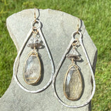 Two-Tone Gemstone Double Teardrop Earrings