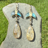 Gemstone Moon and Bezel Drop Earrings