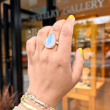 Pear Rainbow Moonstone Sea Kelp Ring