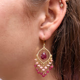 Ruby Quartz and Pink Opal Chandelier Earrings