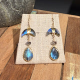Gemstone Moon and Bezel Drop Earrings