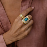Large Scalloped Malachite Chrysocolla Ring