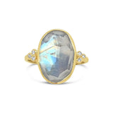 Elongated Rainbow Moonstone Ring with Diamonds