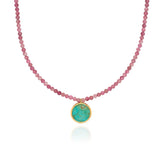Gold Plated Silver Turquoise on Pink Tourmaline Necklace