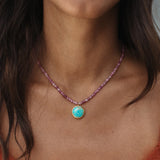 Gold Plated Silver Turquoise on Pink Tourmaline Necklace