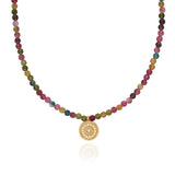Multicolor Beaded Necklace with Gold Dotted Pendant