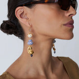 Porcelain Vase Peacock Charm Drop Earrings