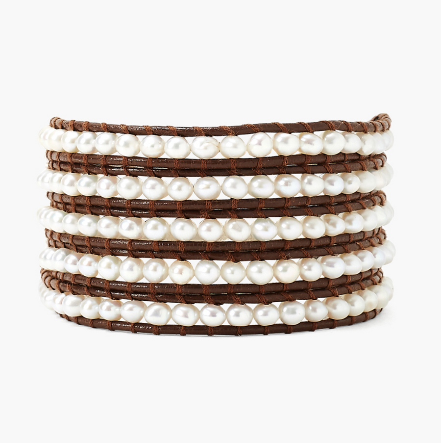 Leather Wrap With Freshwater Pearls