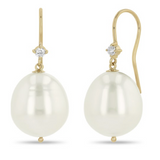 Diamond Wire Drop Baroque Pearl Earrings