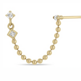 Double Beaded Stud with Princess Cut Charm