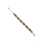 Thin Teal, Orange and Silver Beaded Bracelet
