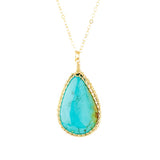 Teardrop Turquoise In Woven Gold Fill Wire Necklace