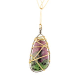 Wire Wrapped Zoosite Necklace On Two Tone Chain