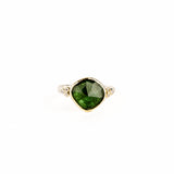 Green Tourmaline Ring with Diamond Clusters