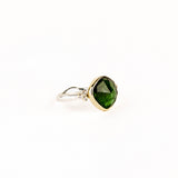 Green Tourmaline Ring with Diamond Clusters