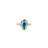 London Blue Topaz Ring with Diamond Clusters
