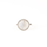 Rainbow Moonstone 12mm Diamond Bezel Round Ring