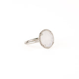 Rainbow Moonstone 12mm Diamond Bezel Round Ring
