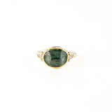 Moss Aquamarine Ring with Diamonds