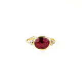 Red Ruby Ring with Diamond Clusters
