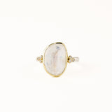 Asymmetric Oval Moonstone Ring with Diamond Accents