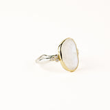 Asymmetric Oval Moonstone Ring with Diamond Accents