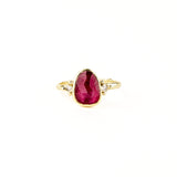 Freeform Pink Ruby Ring with Diamond Clusters