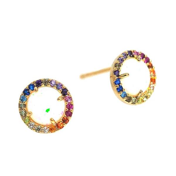 Rainbow CZ and Opal Circle Studs