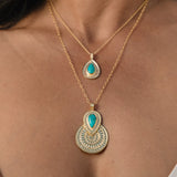 Turquoise Cabochon Drop Pendant Necklace