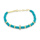 Turquoise Rondelle Bead Bracelet with 2 Diamonds
