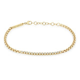 14k Gold Small Diamond Bezel Tennis Segment Box Chain Bracelet