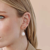 Diamond Wire Drop Baroque Pearl Earrings