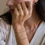 14k Gold Puffed Round inked Bracelet with 5 Floating Diamonds