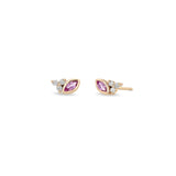 Marquise Pink Sapphire & Dia Trio Studs