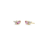 Marquise Pink Sapphire & Dia Trio Studs