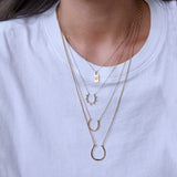 14k Hammered Horseshoe Necklace with Baguette Diamonds